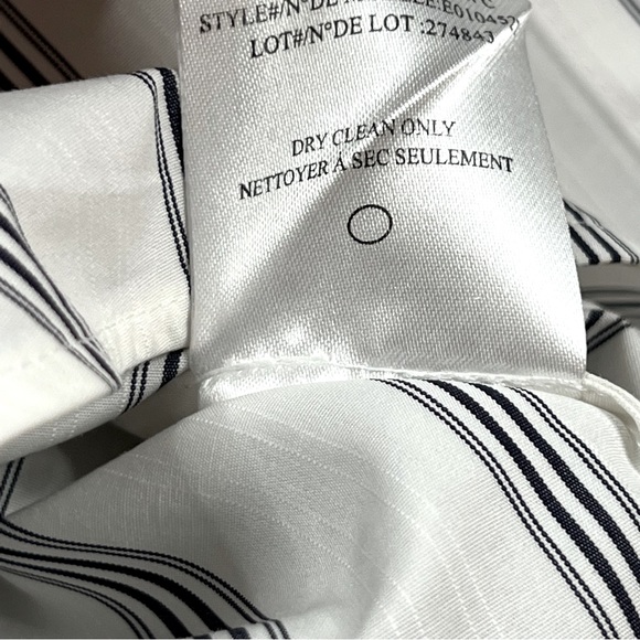 Theory Women’s Small White Blue Striped Button Up Lace Trim Blouse - Picture 9 of 9